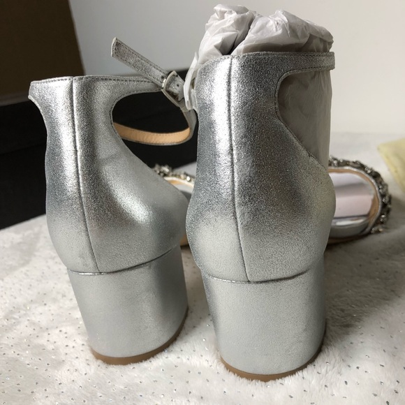 Badgley Mischka Vega Silver Leather Ankle Strap Embellished Block Heel NEW 8 - Picture 6 of 8